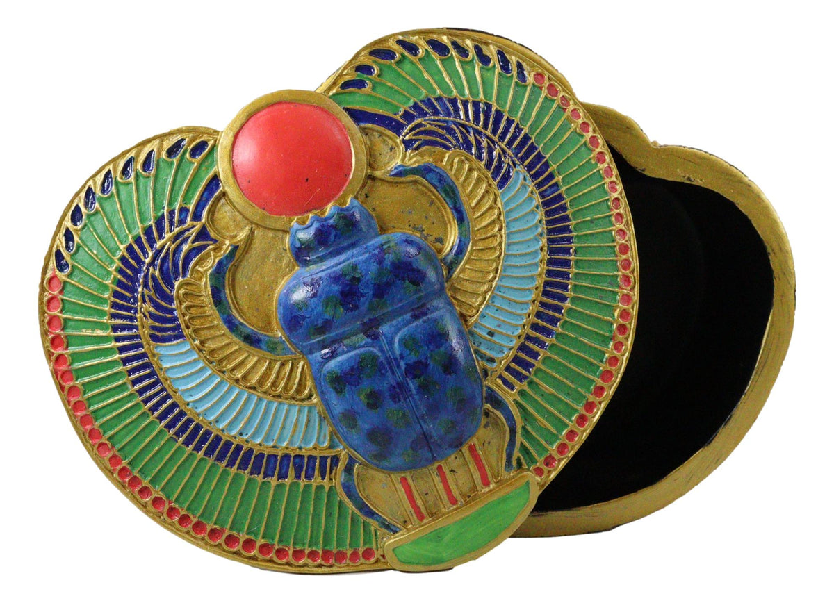 Ancient Egyptian Winged Scarab Beetle Colorful Decorative Trinket Jewelry Box