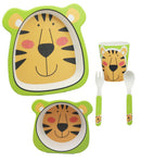 Ebros Tiger Kids Children Toddler Baby 5 Piece Organic Bamboo Dinnerware Set