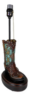 Western Tooled Turquoise Cowboy Boot Hand Painted Desktop Table Lamp With Shade