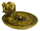Feng Shui Golden Elephant With Trunk Up Lotus Padma Incense Burner Dish Figurine