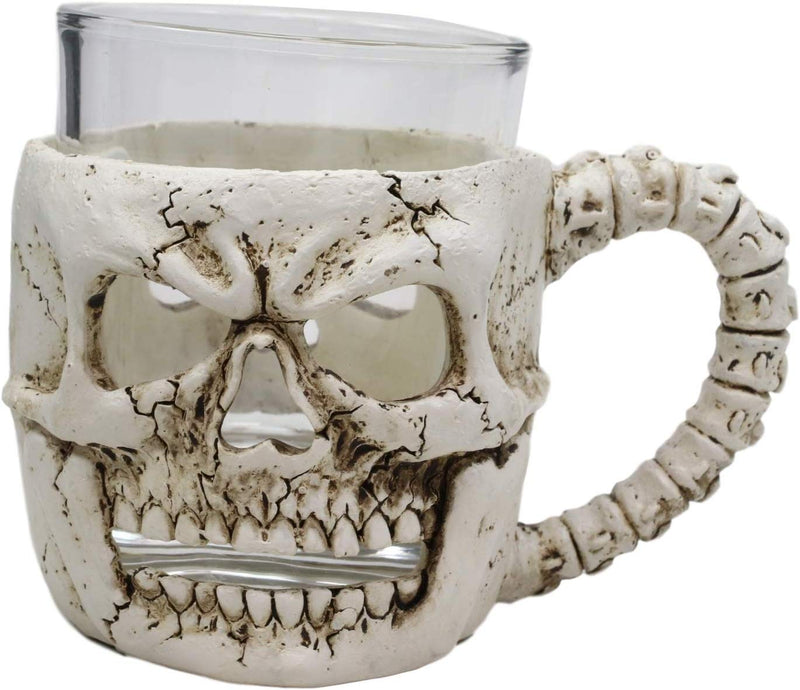 Ebros Grinning Human Skull Drinking Mug 7oz Resin With Glass Cup Insert & Handle