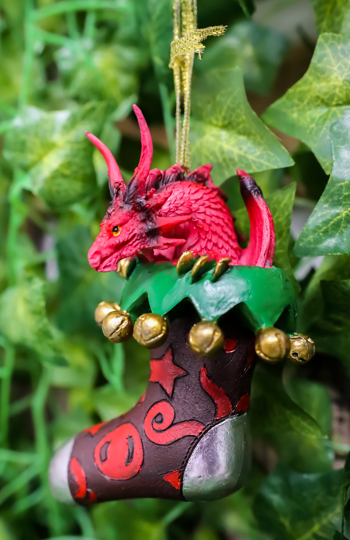 Holiday Festive Spirit Red Stocking Sock Dragon Christmas Tree Hanging Ornament