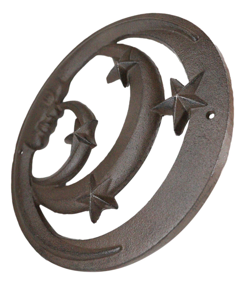 Rustic Cast Iron Crescent Moons and Stars Round Moon Wall Decor Trivet Plaque