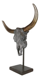22"H Large Rustic Glitter Silver Longhorn Bull Steer Skull Resin Desktop Plaque