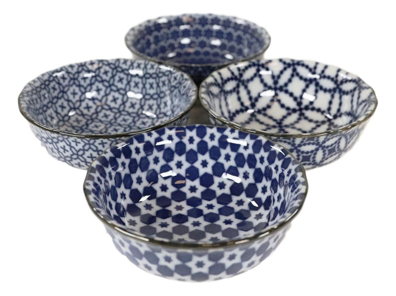 Ebros Made In Japan Multi Pattern Ceramic Sauce Appetizer Dipping Bowl Set Serves 4