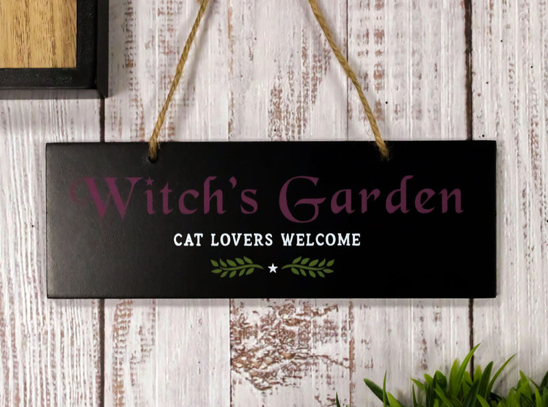 Halloween Witchraft Wicca Witch's Garden Cat Lovers Welcome MDF Wood Wall Sign