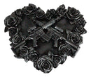Gunmetal Roses and Rifle Guns Heart Shape Gothic Wall Decor Art Plaque Figurine