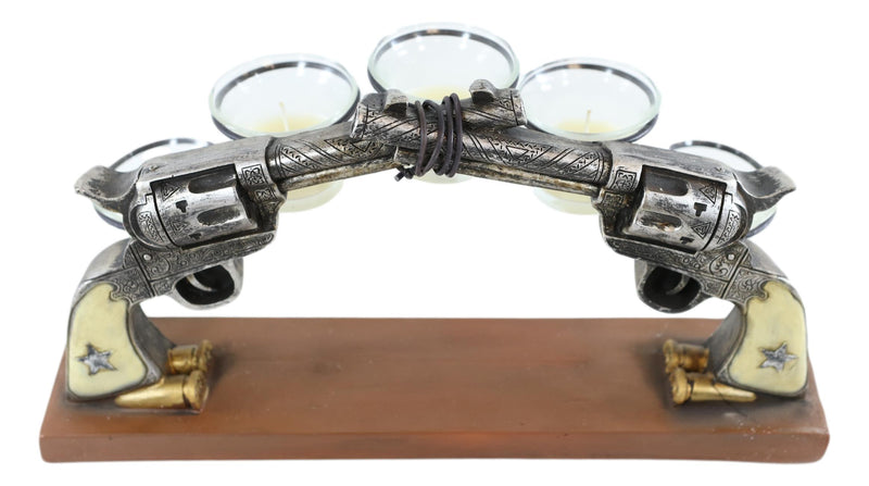 Rustic Western Cowboy Dueling Six Shooter Revolver Guns 5 Votive Candle Holders