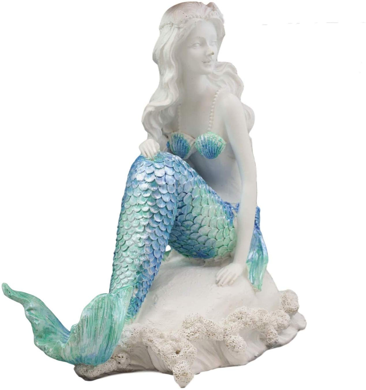 Ebros Gift 6.25" Tall Nautical Capiz Blue Tailed Mermaid Ariel Sitting On Beach - Ebros Gift