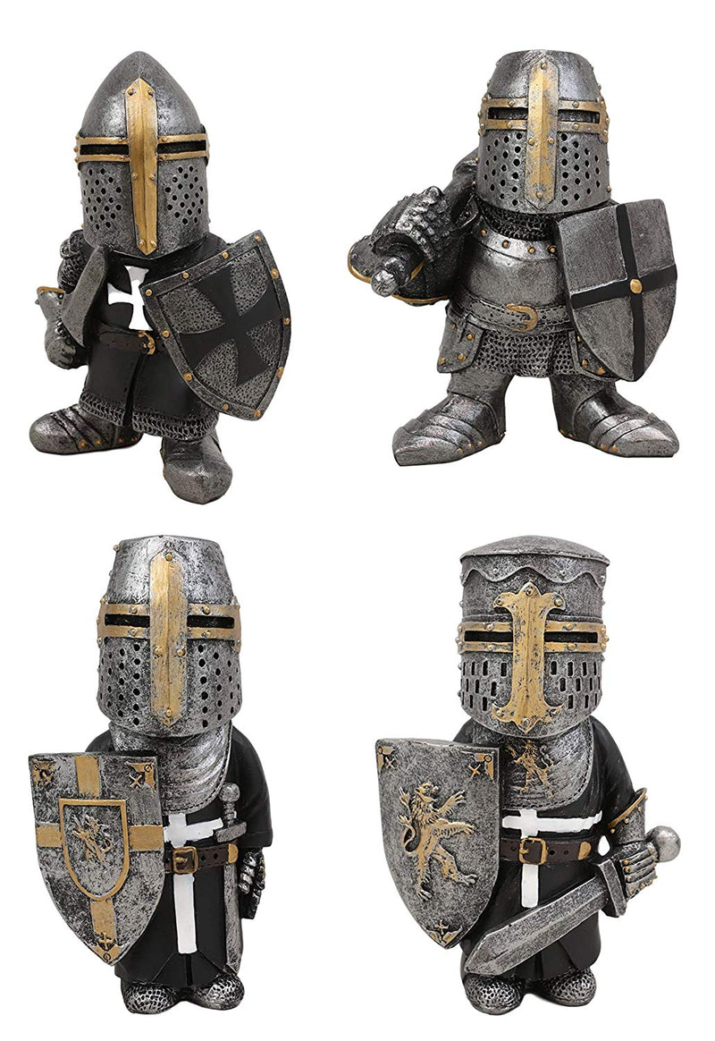 Ebros Gift Anime Chibi Renaissance Medieval Knight of The Cross Templar Crusader Figurine 4.5" Tall Suit of Armor Miniature European Knights Sculpture Decor (Set of 4 Templar Knights)