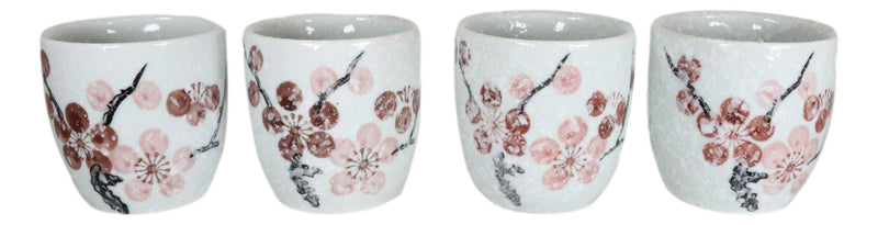 Ebros Japanese 12oz Ceramic Pink Cherry Blossom Sake Set Flask With Four Cups