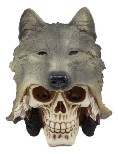 Ebros Indian Koitsenko Warrior Chief Lone Wolf Skull Statue Gothic Figurine Halloween - Ebros Gift
