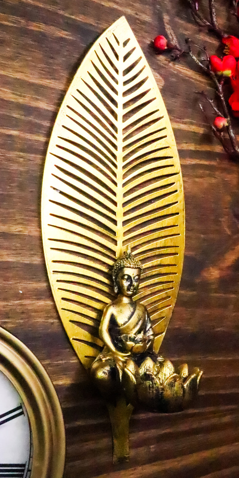 Ebros Meditating Buddha On Lotus With Leaf Tea Light Votive Candle Holder Wall Decor