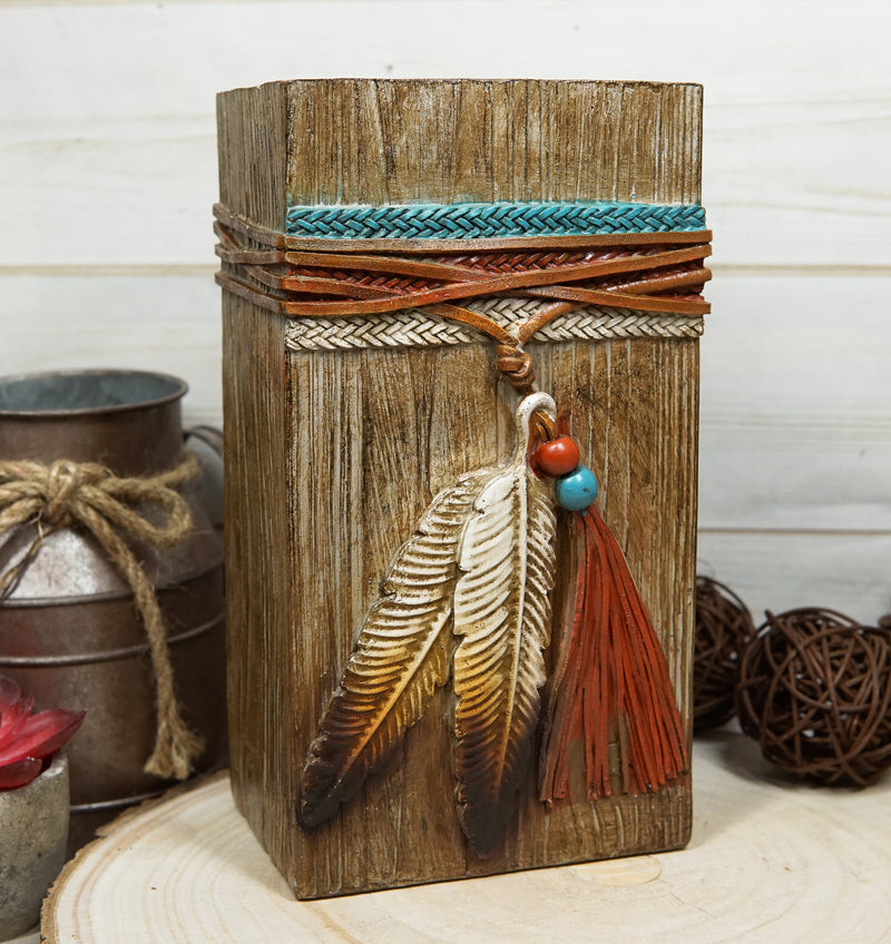 Rustic Southwestern Indian Dreamcatcher Eagle Feathers And Beads Floral Vase