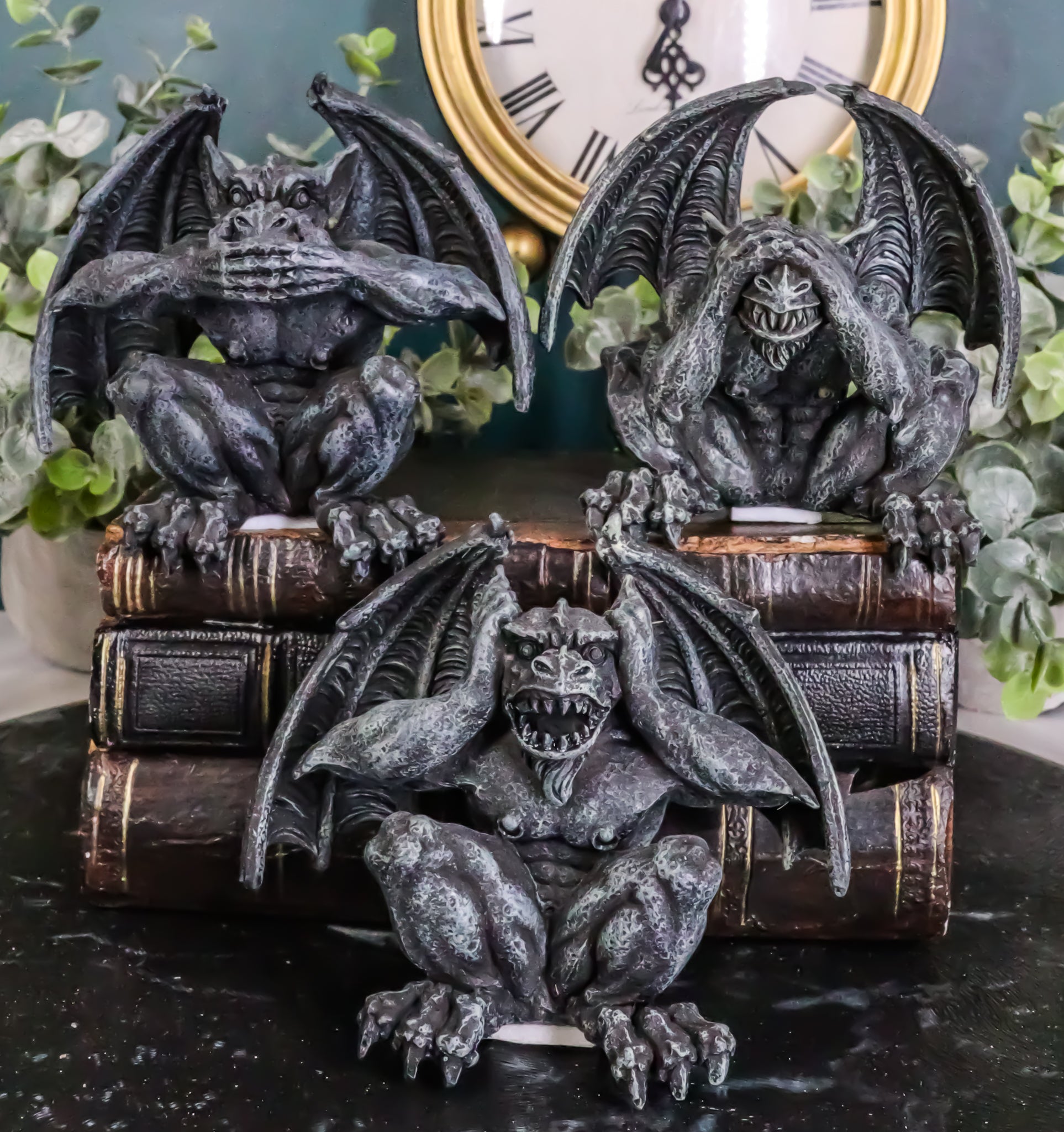 Ebros Winged See Hear Speak No Evil Squatting Gargoyle Shelf