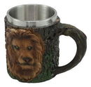 Aslan African Wild Safari Lion Mug Textured With Rustic Tree Bark Design 12oz