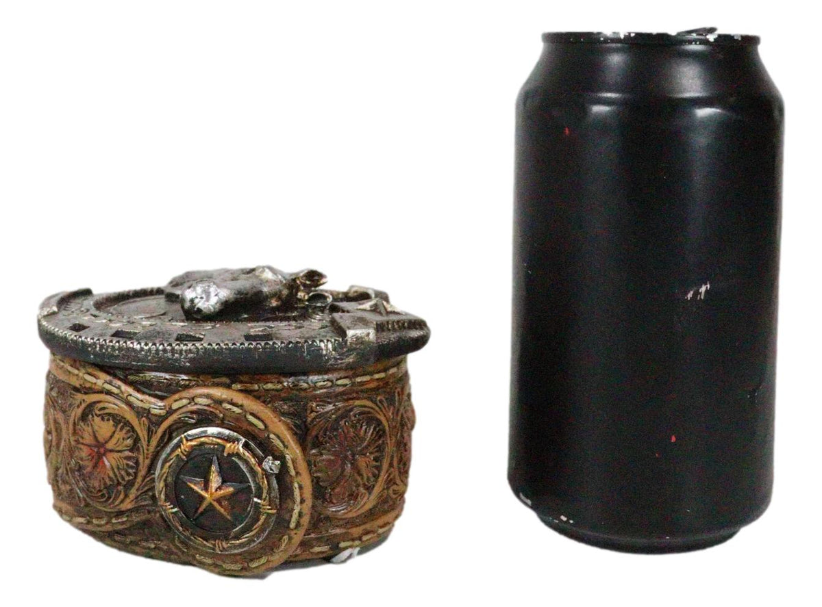 Rustic Western Horseshoe With Horse Scrollwork Concho Buckle Jewelry Trinket Box - Ebros Gift
