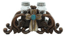 Turquoise Stone Holy Cross with Faux Wood Scroll Vines Salt Pepper Shakers Set