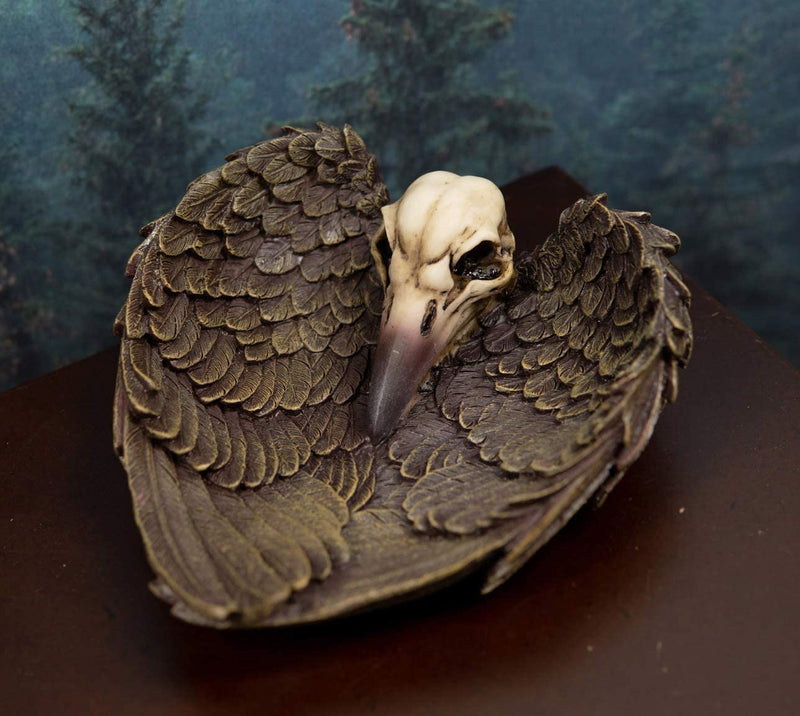 Ebros Edgar Poe Gothic Winged Raven Skull Jewelry Coin Dish Ashtray Figurine