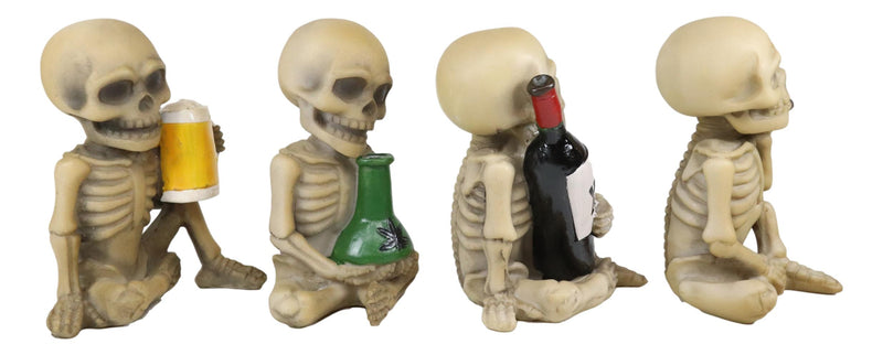 Ebros Addicted to The Bones Drinking Puffing Smoking Vices Skeletons Figurine Set of 4