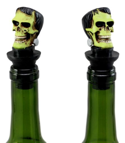 Set of 2 Frankenskull Dr Victor Frankenstein Skull Wine Stoppers 3"H Figurines