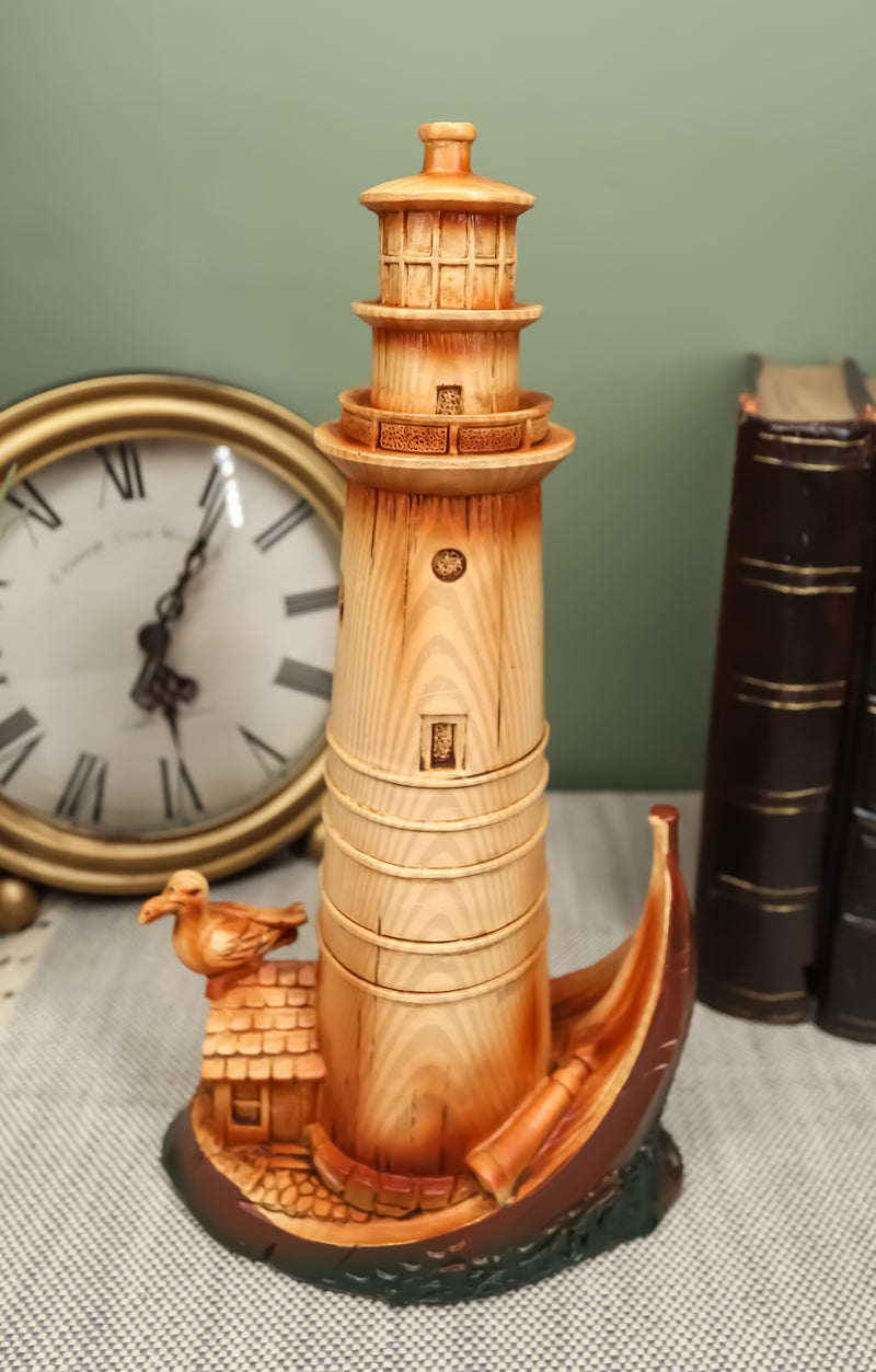 Ebros 9"H Nautical Lighthouse On A Giant Boat Deck with A Seagull Statue