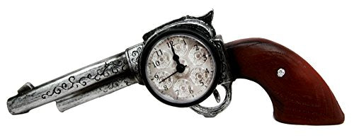 Ebros Wild Wild West Six Shooter Revolver Gun Decorative Table Clock Rustic