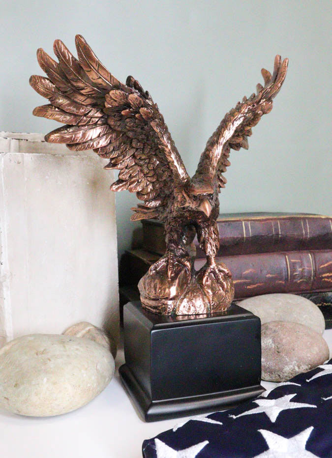 King Of The Skies Bald Eagle On Rock Stretching Out Wings Figurine With Base