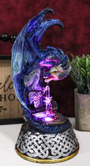 Midnight Armored Dragon On Celtic Knot Pedestal Figurine With LED Crystal Light