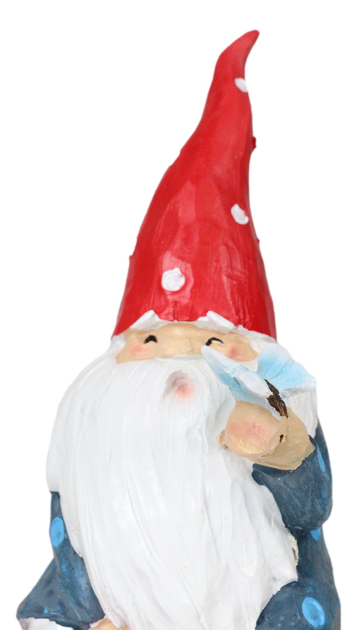 Camper Gnome Sitting On Toadstool Mushroom with A Bluebird Fairy Garden Figurine