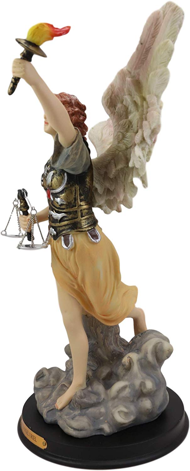 Ebros Byzantine Archangel Saint Uriel Statue with Brass Name Plate Wooden Base