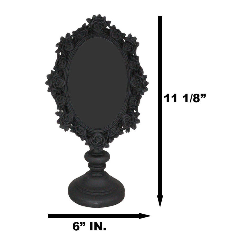 Victorian Black Gothic Roses Floral Vanity Dresser Desktop Table Mirror Decor