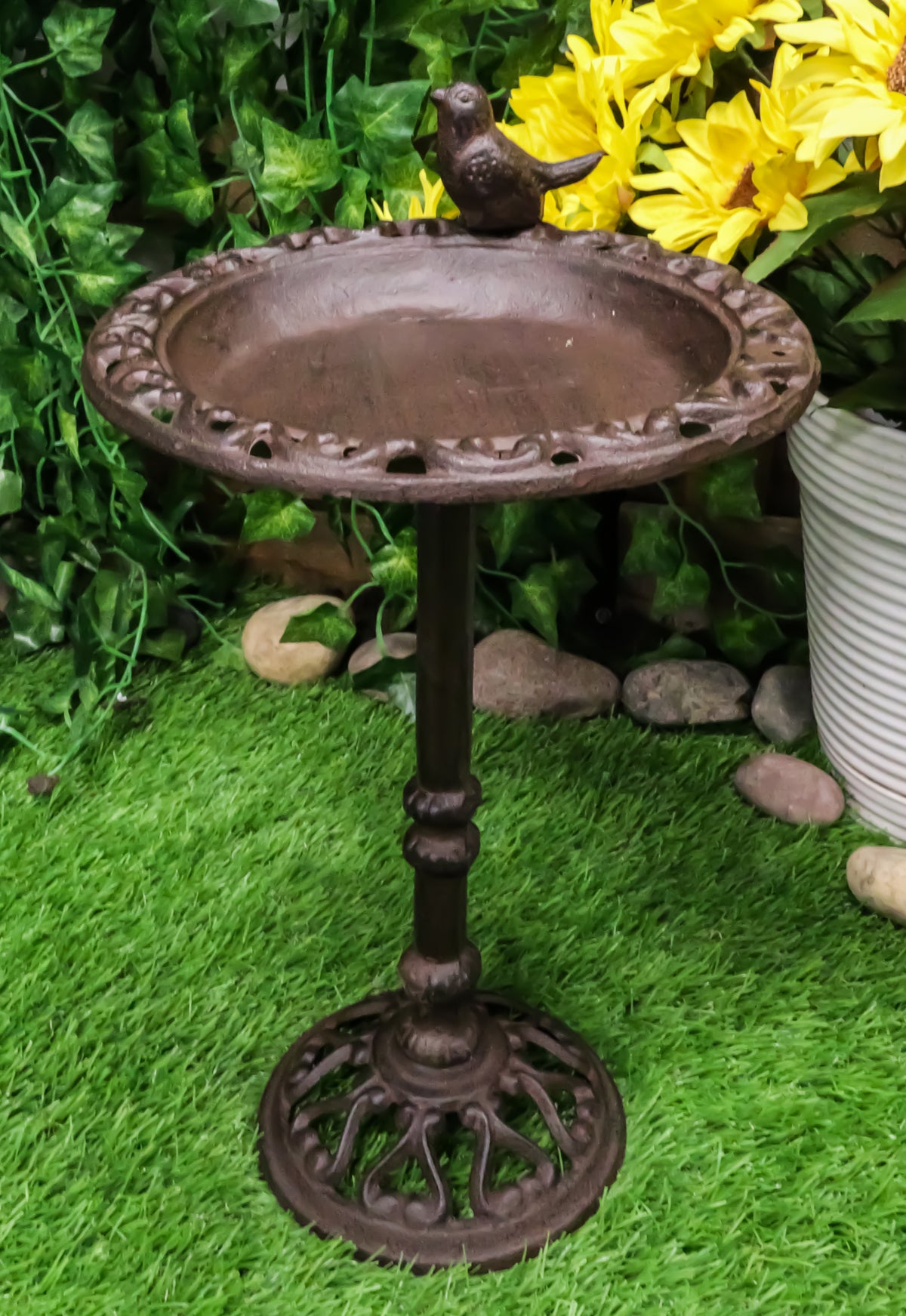 Rustic Cast Iron Bluebird Victorian Floral Bird Feeder Bath Garden Statue 14"H