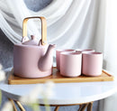 Matte Pink Modern Ceramic 28oz Tea Pot With 4 Cups And Bamboo Serving Tray Set