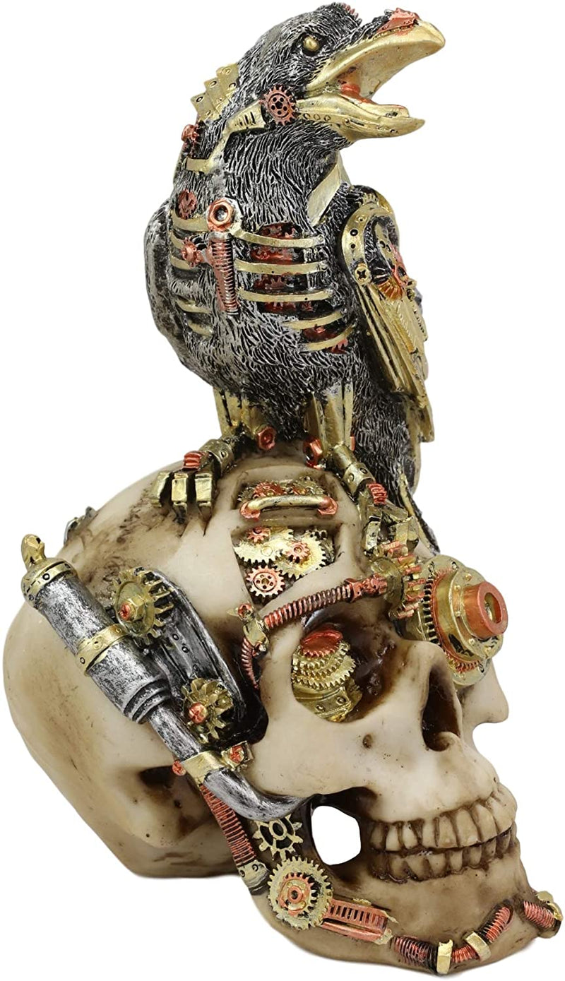 Ebros Colorful Steampunk Cyborg Raven On Submariner Clockwork Gears Skull Statue