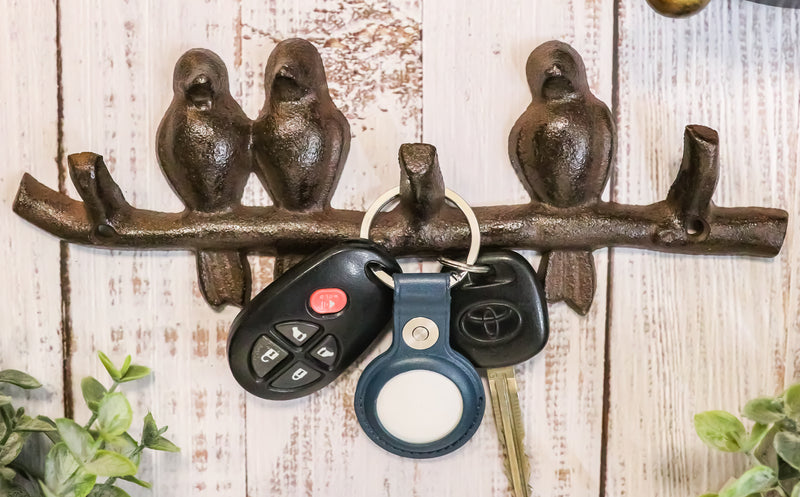Pack Of 2 Cast Iron Rustic Lovebirds Perching On Twig Branch 3-Pegs Wall Hook