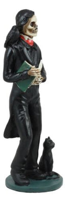 Ebros Gothic Day Of The Dead Edgar Allan Poe Statue With Raven Skeleton Figurine 5.5"H