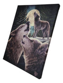 Wolf Song Howling Gray Wolves With Full Moon Wood Framed Canvas Wall Decor