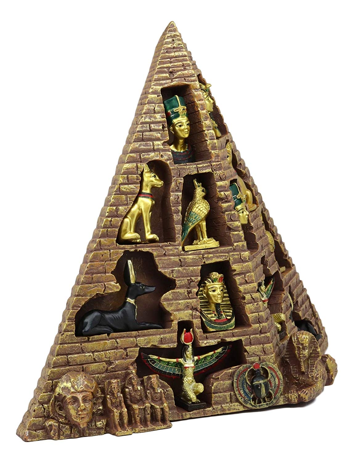 Ebros Egyptian Monument Pyramid Display Statue Featuring 6 Miniature Gods Goddesses King TUT Nefertiti Horus Bastet Isis Anubis for Educational and Decorative Centerpiece - Ebros Gift