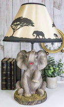 African Safari Glow Sitting Elephant with Trunk Up Desktop Table Lamp With Shade