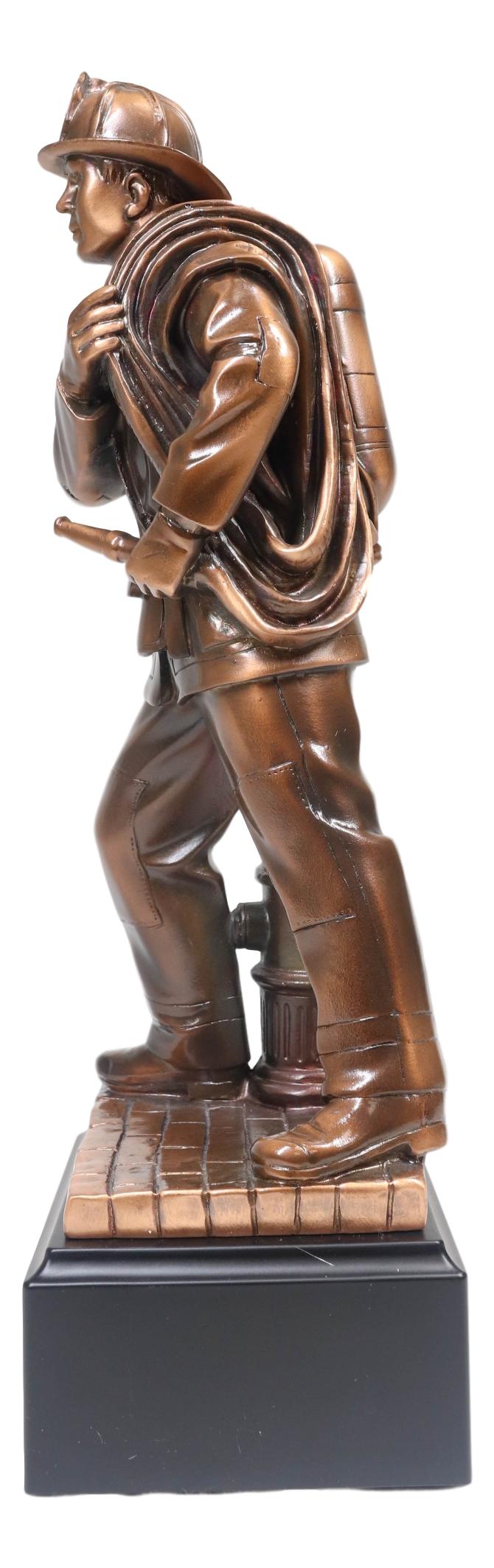 In Line Of Duty Fireman Carrying Hose By Hydrant Statue 12"H Fire Fighter Decor - Ebros Gift