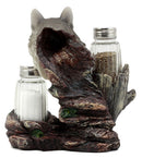 Ebros Full Moon Lone Alpha Gray Wolf Glass Salt & Pepper Shakers Holder Decor