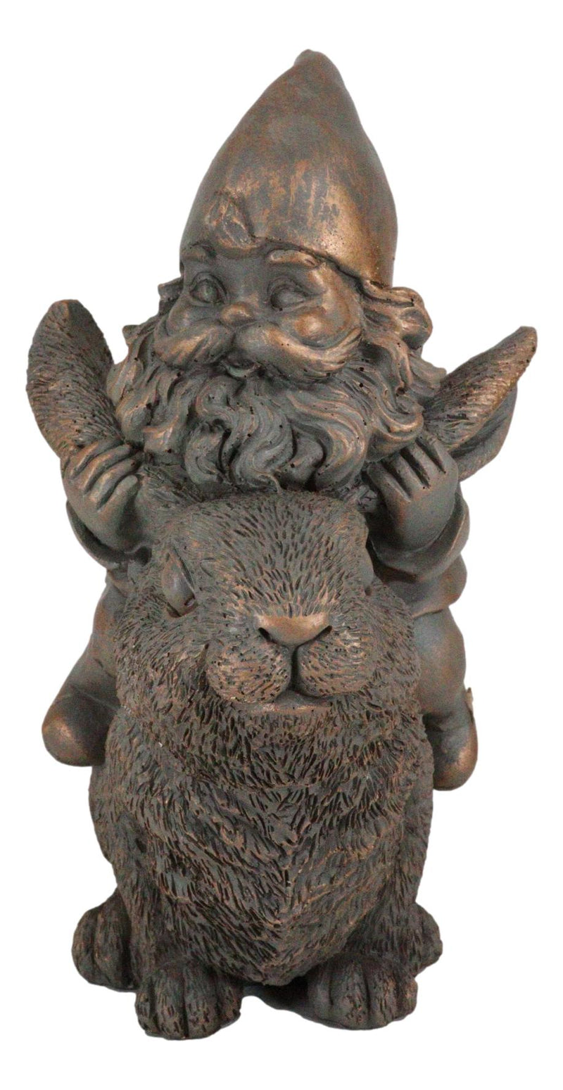 Whimsical Adventure Mr Gnome Dwarf Riding Rabbit Hare Figurine Fairy Garden