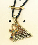 Ebros Egyptian Theme Pewter Alloy Pyramid Ankh Necklace Pendant Jewelry Fashion