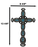 Rustic Western Scroll Art Turquoise Gem Rocks With Silver Clam Shells Wall Cross