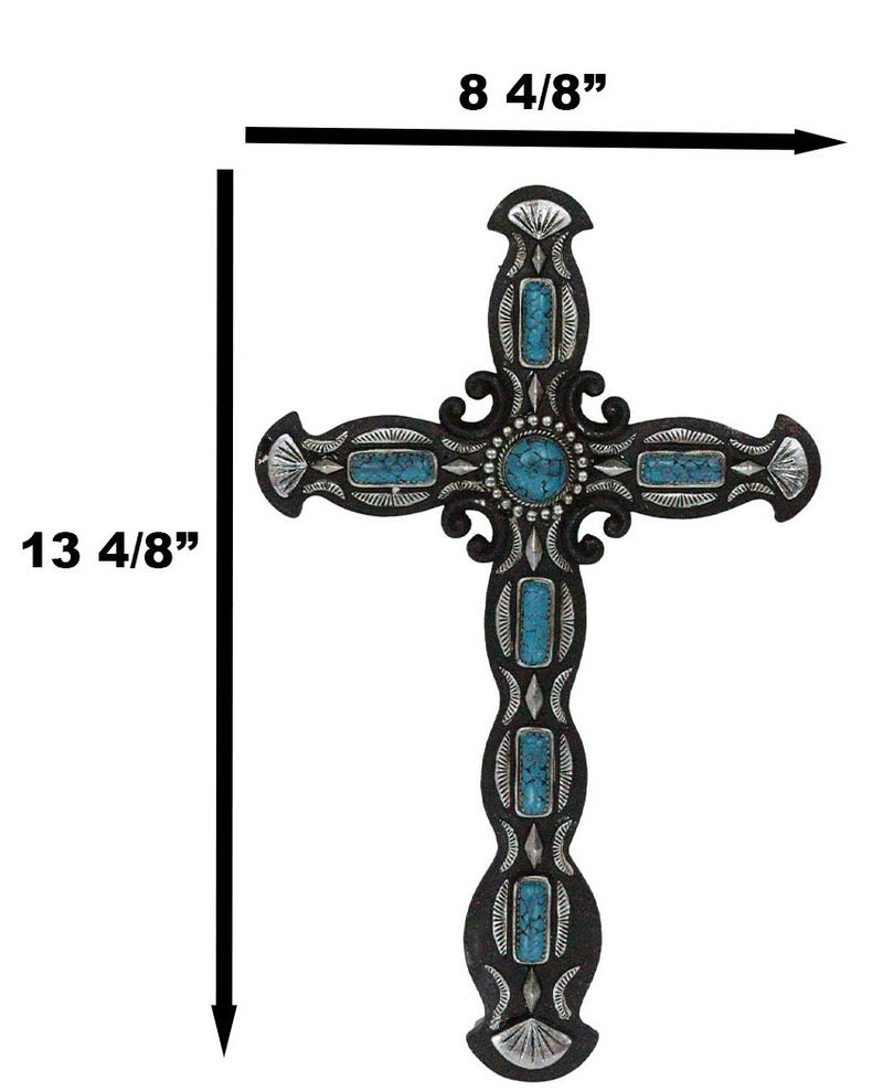 Rustic Western Scroll Art Turquoise Gem Rocks With Silver Clam Shells Wall Cross