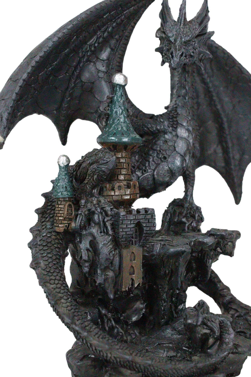 Stone Dragon With Open Wings Guarding Medieval Castle On Mountain Rocks Figurine