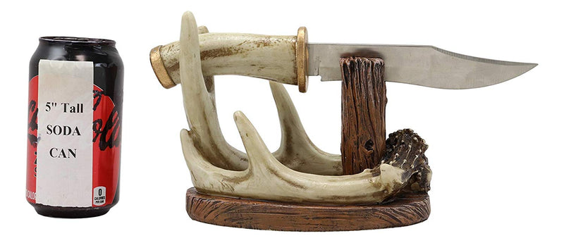 Western Rustic 8 Point Buck Stag Deer Antlers Display With Bear Sculpted Dagger