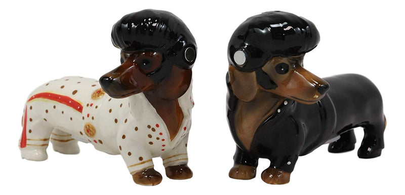 Ebros Doxie Collection King Of Rock And Roll Dachshund Dogs Salt Pepper Shakers Set