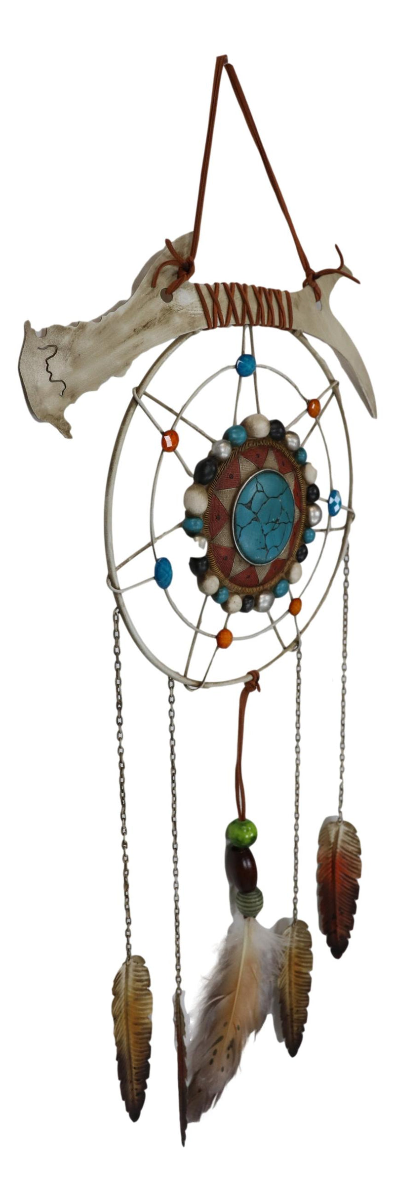 Southwestern Tribal Boho Chic Antler Turquoise Rocks Feathers Wall Dreamcatcher